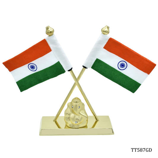 Gift To Love | Table  Ganesh With Flag | Color : Golden | Code : TT587GD