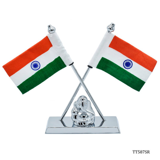 Gift To Love | Table  Ganesh With Flag | Color : Silver | Code : TT587SR