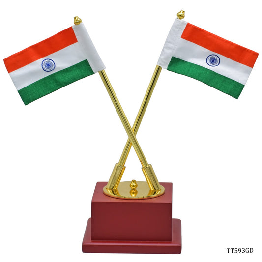 Gift To Love | Table  Cross Flag With Wooden Stand | Color : Gold | Size : 9 Inch | Code : TT593GD