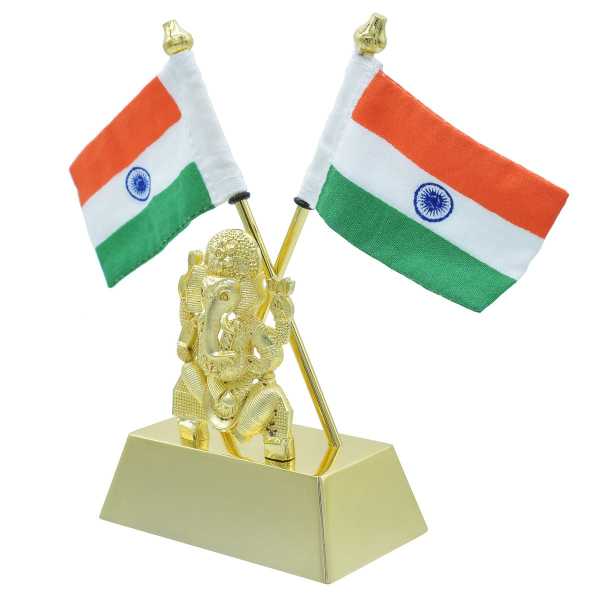 Gift To Love | Table  Big Ganesh With Flag | Color : Gold | Code : TT653GD