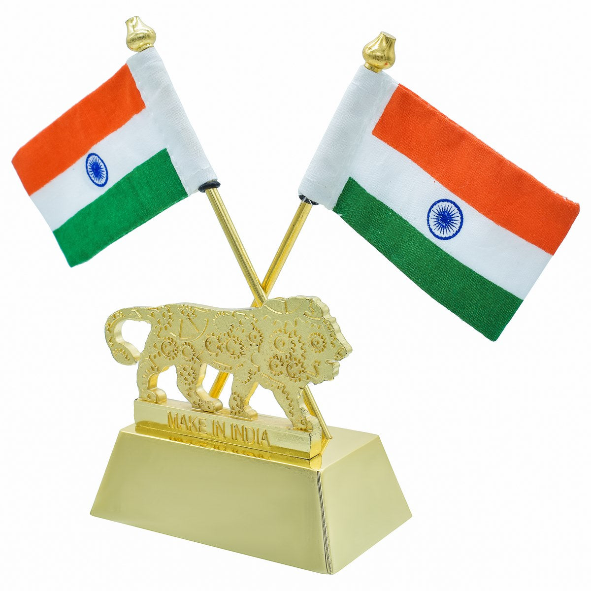 गिफ्ट टू लव | टेबल क्रॉस फ्लैग विथ मेक इन इंडिया | रंग: गोल्डन | कोड: TT654GD