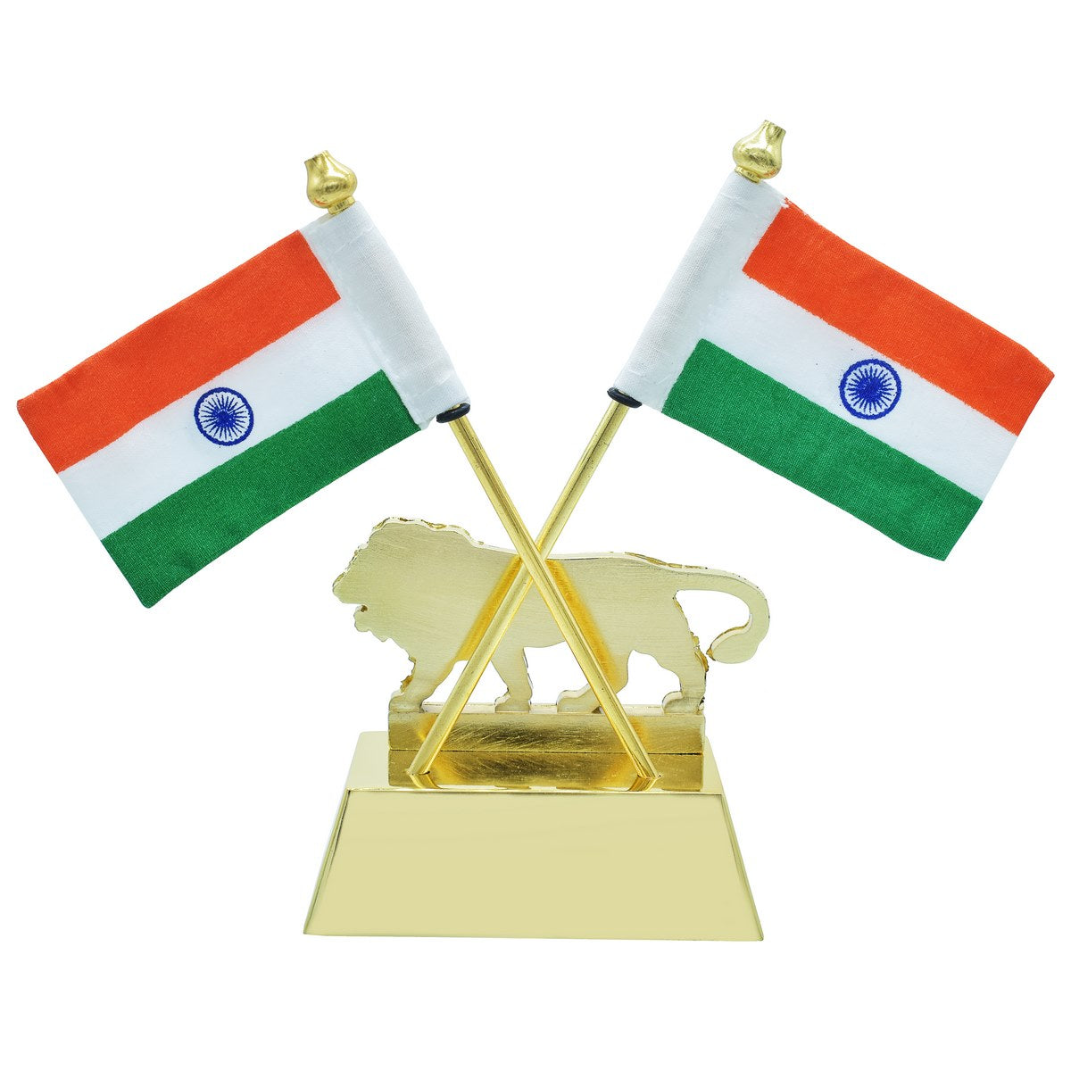 गिफ्ट टू लव | टेबल क्रॉस फ्लैग विथ मेक इन इंडिया | रंग: गोल्डन | कोड: TT654GD