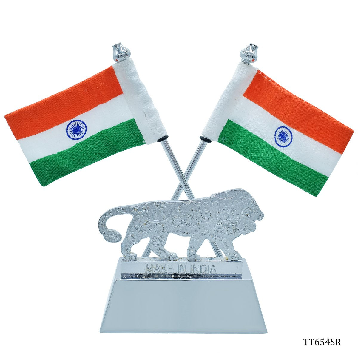 Gift To Love | Table  Cross Flag With Make In India | Color : Silver | Code : TT654SR