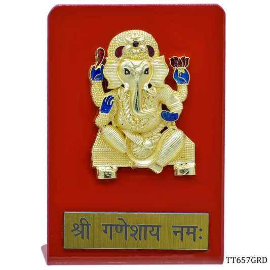Gift To Love | Desktop  Ganesh With Plate | Color : Gold And Red | Size : Tt657 | Code : TT657GRD