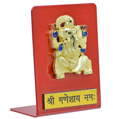 प्रेम के लिए उपहार | डेस्कटॉप गणेश थाली के साथ | रंग : सुनहरा और लाल | आकार : Tt657 | कोड : TT657GRD