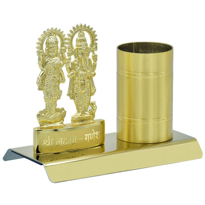 गिफ्ट टू लव | डेस्कटॉप श्री लक्ष्मी गणेश पेन स्टैंड के साथ | रंग : गोल्ड | कोड : TT659
