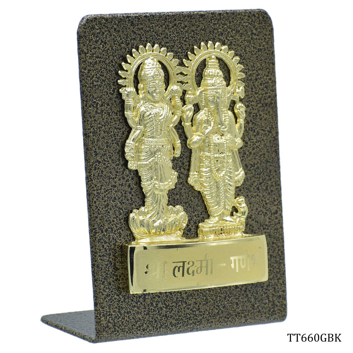 Gift To Love | Desktop Shri Laxmi Ganesh Plate | Color : Gold And Black | Code : TT660GBK
