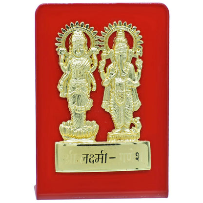 गिफ्ट टू लव | डेस्कटॉप श्री लक्ष्मी गणेश प्लेट | रंग : सुनहरा और लाल | कोड : TT660GRD