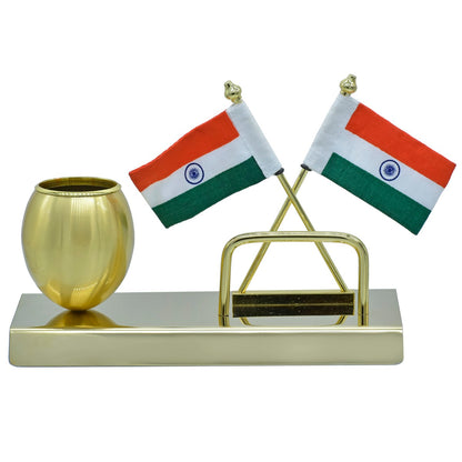 गिफ्ट टू लव | पेन स्टैंड और विजिटिंग कार्ड होल्डर के साथ डेस्कटॉप फ्लैग | रंग : गोल्डन | कोड : TT666GD