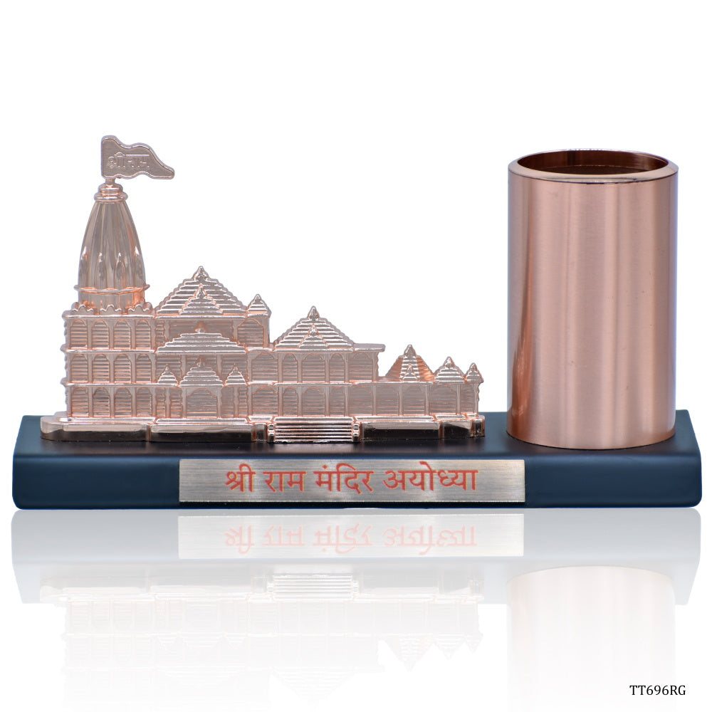 Gift To Love | Shri Ram Mandir With Pen Stand Cardholder | Color : Rose Gold | Code : TT696RG