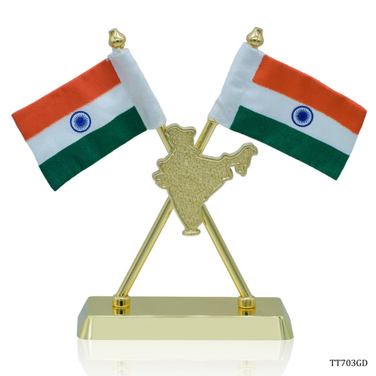 Gift To Love | Table  Cross Flag With India Map | Color : Golden | Code : TT703GD