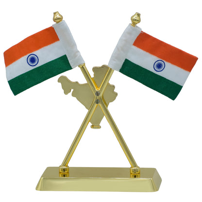 Gift To Love | Table  Cross Flag With India Map | Color : Golden | Code : TT703GD