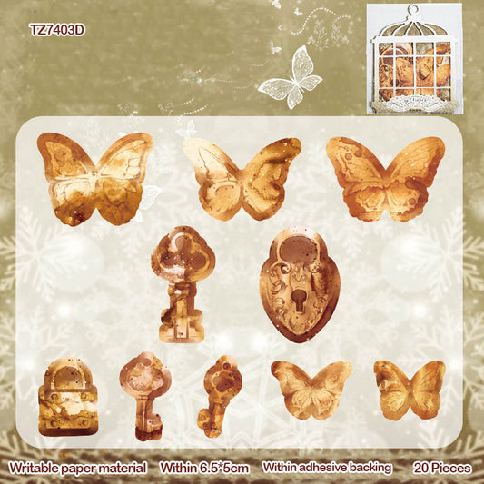 Gift To Love | Vintage Butterfly Stickers | Pcs : 20 Pc | Code : TZ7403D