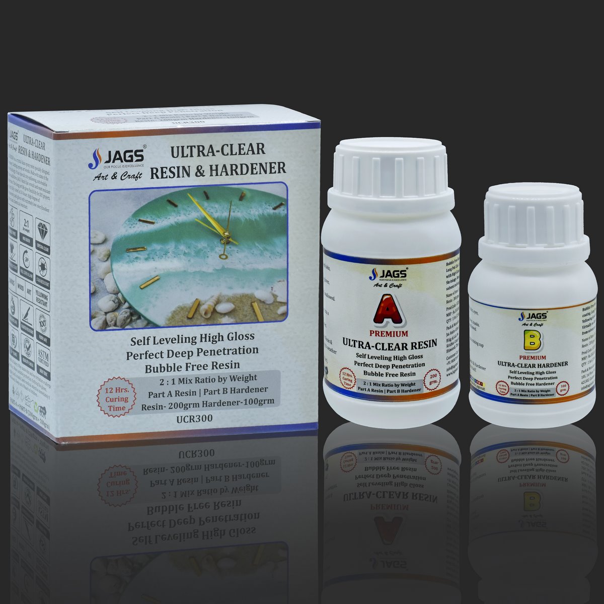 Gift To Love | Ultra Clear Set Resin | Pcs : 200 Gm Resin, 100 Gm Hardener | Code : UCR300