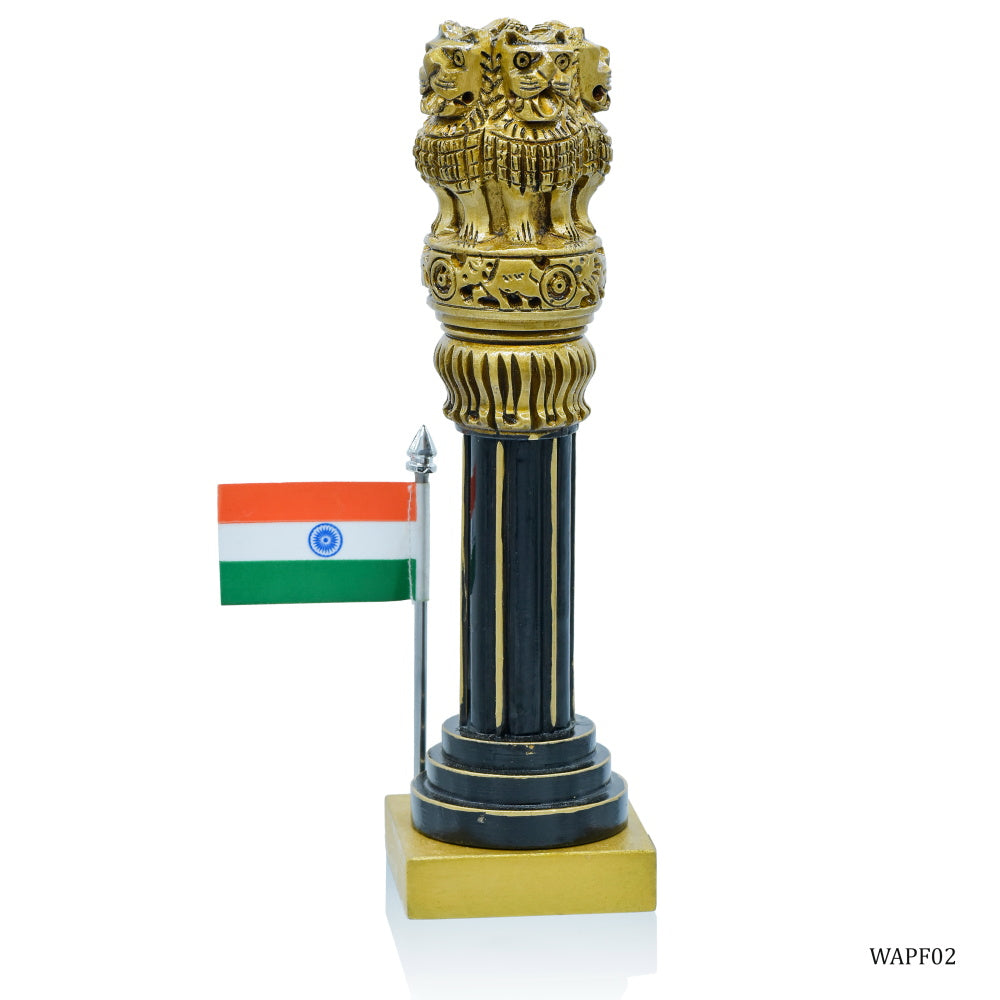 Gift To Love | Wooden Ashoka Pillar Decoration With Flag | Size : 8 Inch | Code : WAPF02