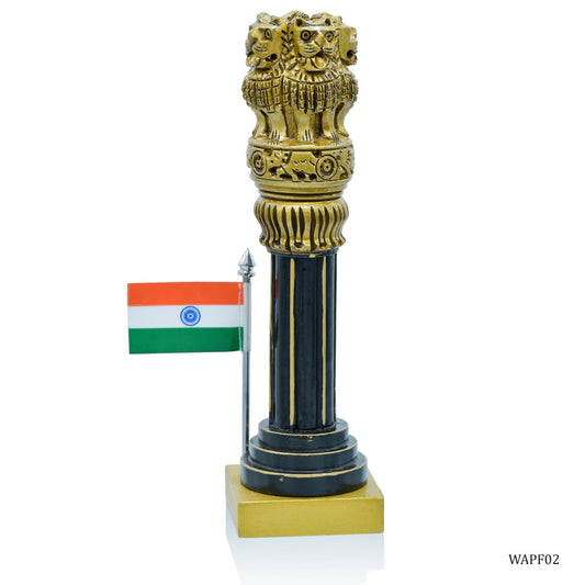Gift To Love | Wooden Ashoka Pillar Decoration With Flag | Size : 8 Inch | Code : WAPF02