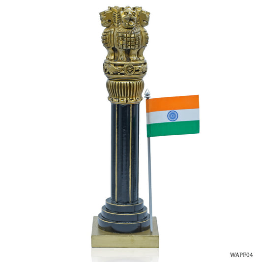 Gift To Love | Wooden Ashoka Pillar Decoration With Flag | Size : 12 Inch | Code : WAPF04