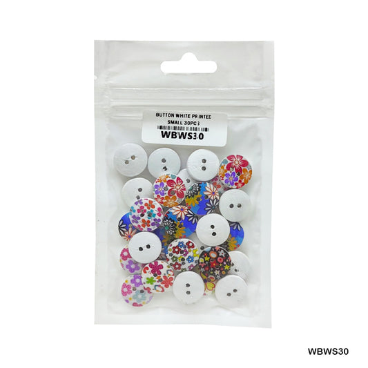 Gift To Love | Button White Printed | Size : 15 Mm | Pcs : 30 Pcs | Code : WBWS30
