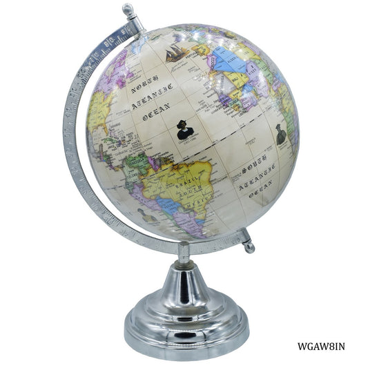 Gift To Love | World Globe Decorative | Color : Antique Silver | Size : 8 Inch | Code : WGAW8IN