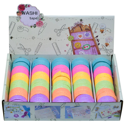 Gift To Love | Craft Tape Washi | Color : Glitter Multi Colour | Size : 1.5 Cm X 2 M | Pcs : 60 Pcs | Code : WTGC-A