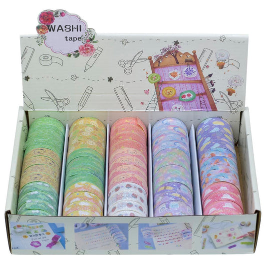 Gift To Love | Craft Tape Washi | Color : Glitter Multi Colour | Size : 1.5 Cm X 2 M | Pcs : 60 Pcs | Code : WTGC-B