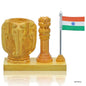 Gift To Love | Wooden Table  Pen Stand With Ashok Chakra Elephant | Code : WTTP03