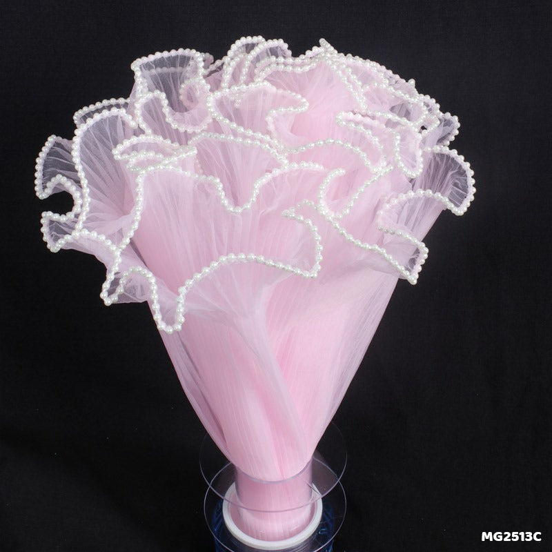 Gift To Love | Wrapping Paper Net Wrinkled With White Ball Chain | Color : Baby Pink | Code : MG2513C
