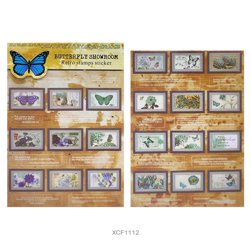 Gift To Love | Butterfly Showroom Retro Stamp Sticker | Pcs : 2 Sheet | Code : XCF1112