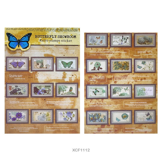 Gift To Love | Butterfly Showroom Retro Stamp Sticker | Pcs : 2 Sheet | Code : XCF1112