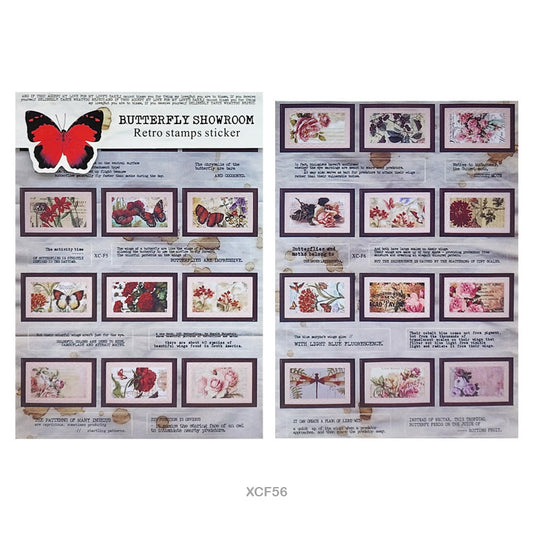 Gift To Love | Butterfly Showroom Retro Stamp Sticker | Pcs : 2 Sheet | Code : XCF56