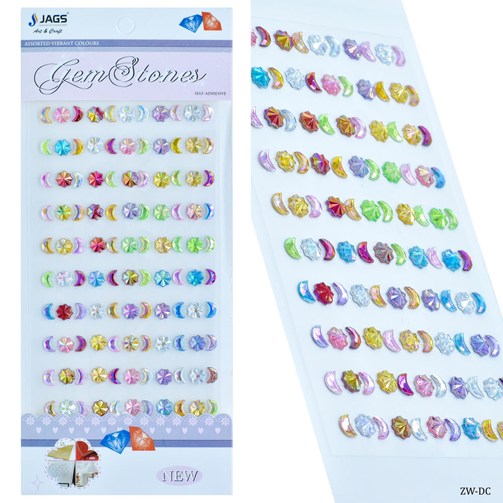 Gift To Love | Moon & Flower Gem Stones Sticker | Color : Multicolour | Code : ZW-DC